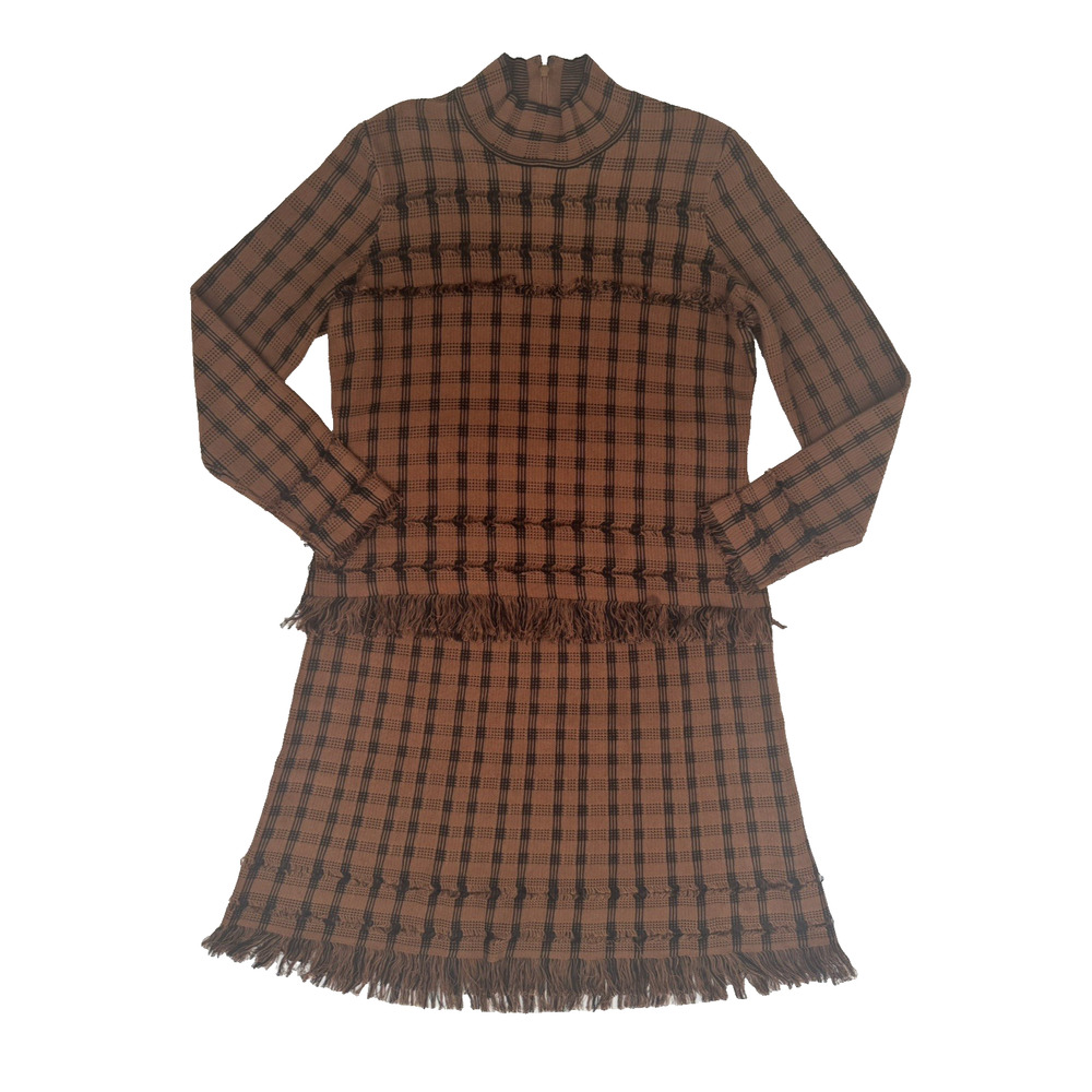 Carlisle Skirt Set M Long-Sleeve Top + A-Line Brown Black Cotton Viscose Knit